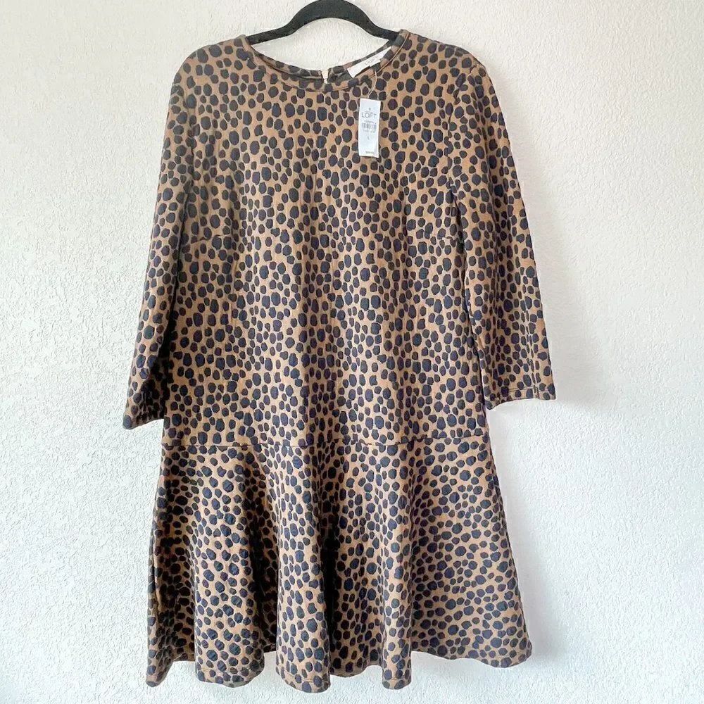 Loft Drop Waist Leopard Print Dress - NWT! Size Large - Picture 3 of 7